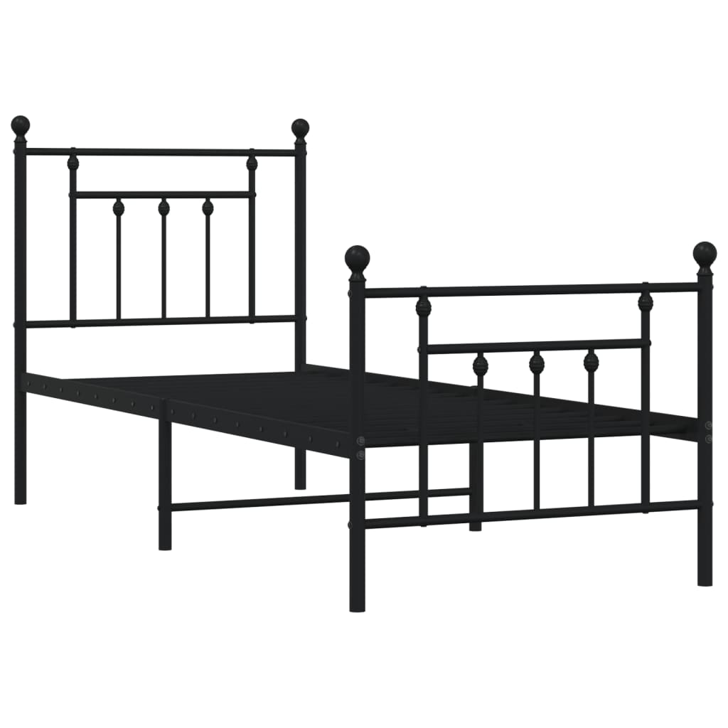 Cadre de lit métal sans matelas avec pied de lit noir 75x190 cm - XIOS