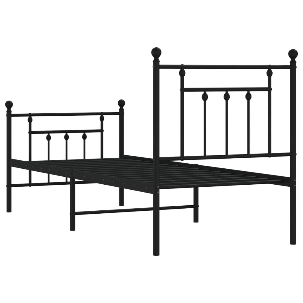 Cadre de lit métal sans matelas avec pied de lit noir 75x190 cm - XIOS
