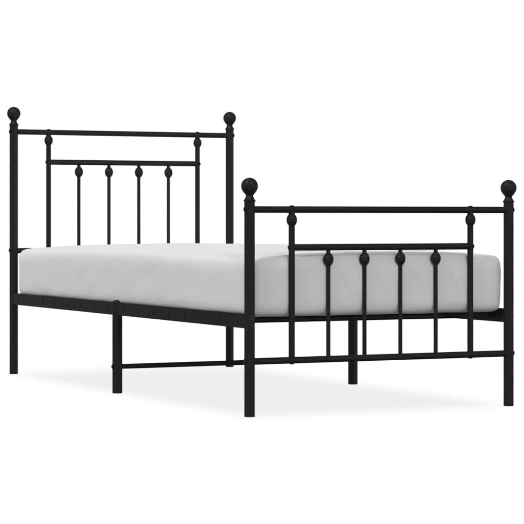 Cadre de lit métal sans matelas avec pied de lit noir 90x190 cm - XIOS