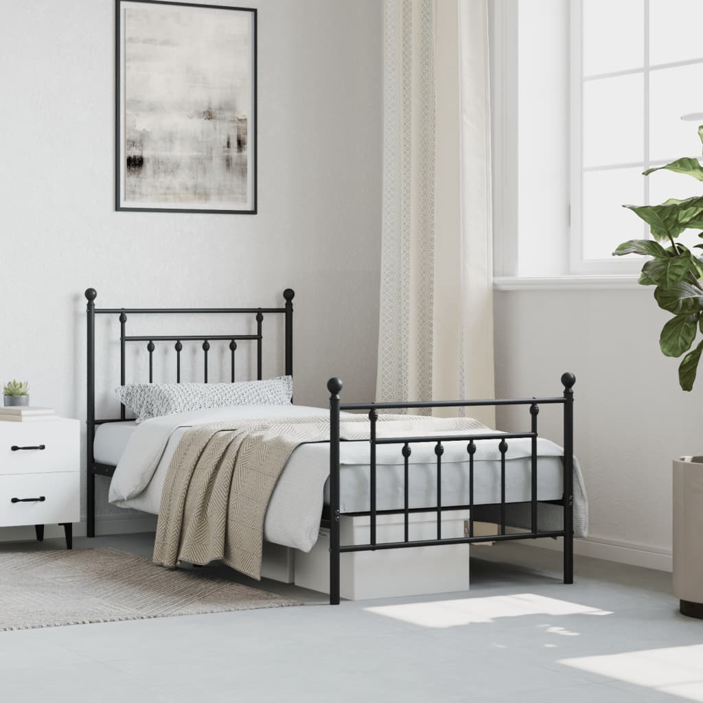 Cadre de lit métal sans matelas avec pied de lit noir 90x190 cm - XIOS