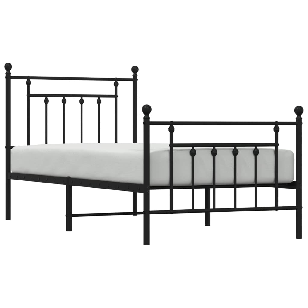 Cadre de lit métal sans matelas avec pied de lit noir 90x190 cm - XIOS