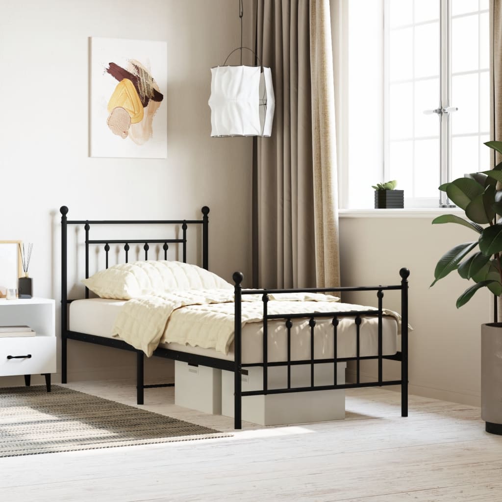 Cadre de lit métal sans matelas avec pied de lit noir 90x190 cm - XIOS