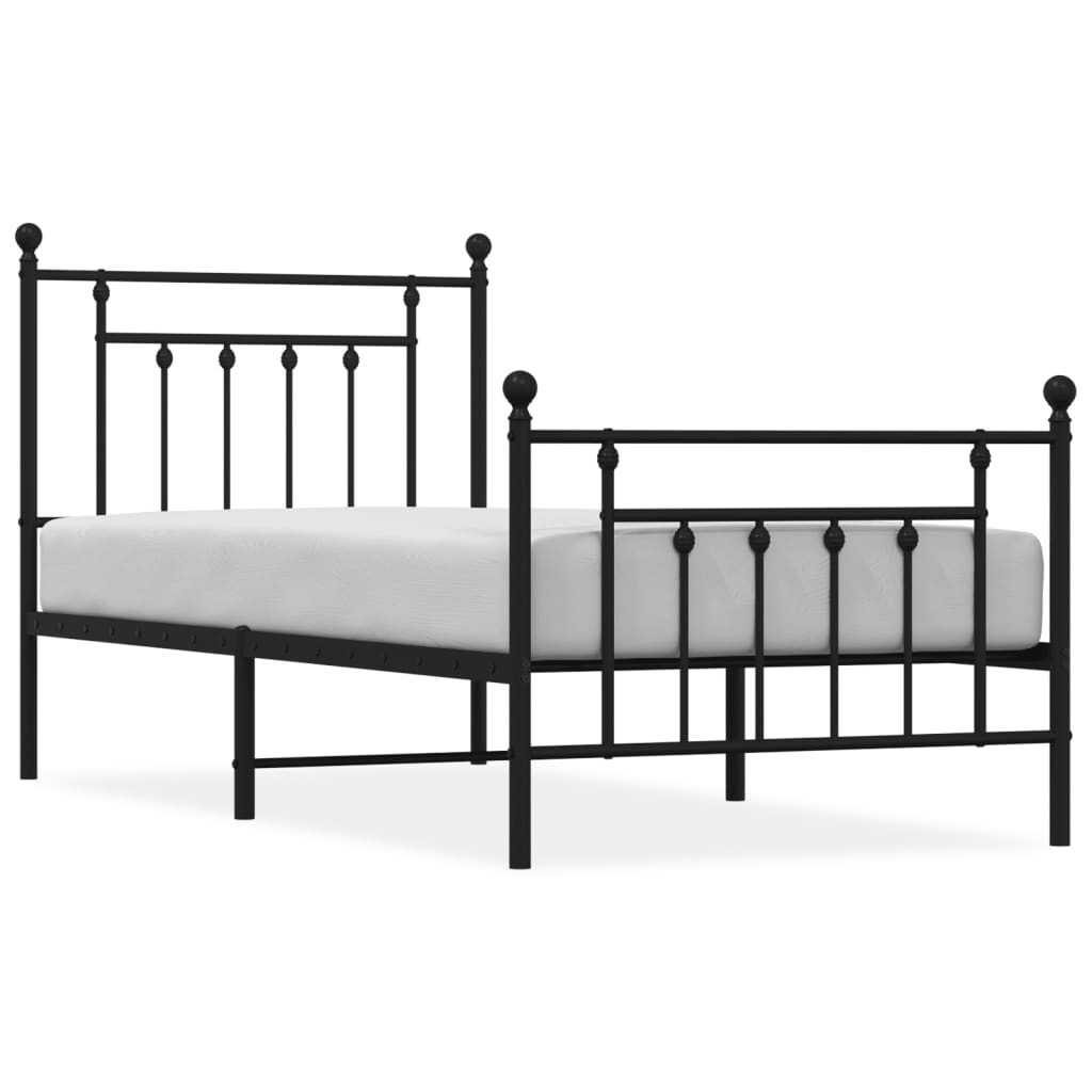 Cadre de lit métal sans matelas avec pied de lit noir 90x200 cm - XIOS
