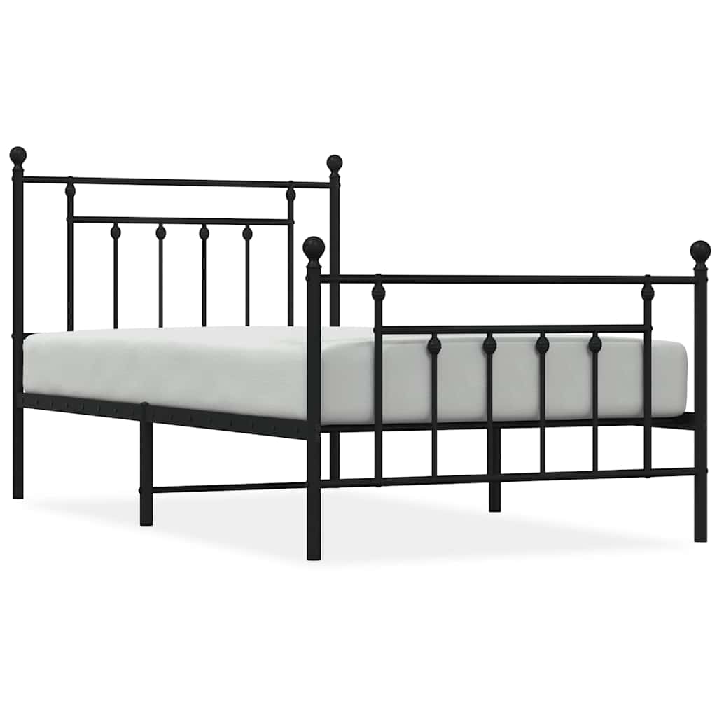 Cadre de lit métal sans matelas avec pied de lit noir 100x190cm - XIOS
