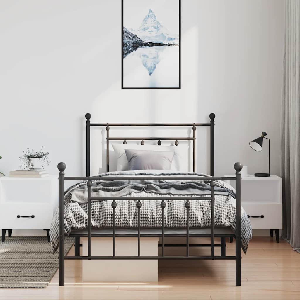Cadre de lit métal sans matelas avec pied de lit noir 100x190cm - XIOS