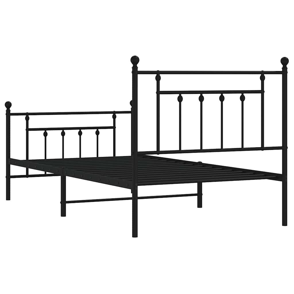Cadre de lit métal sans matelas avec pied de lit noir 100x190cm - XIOS