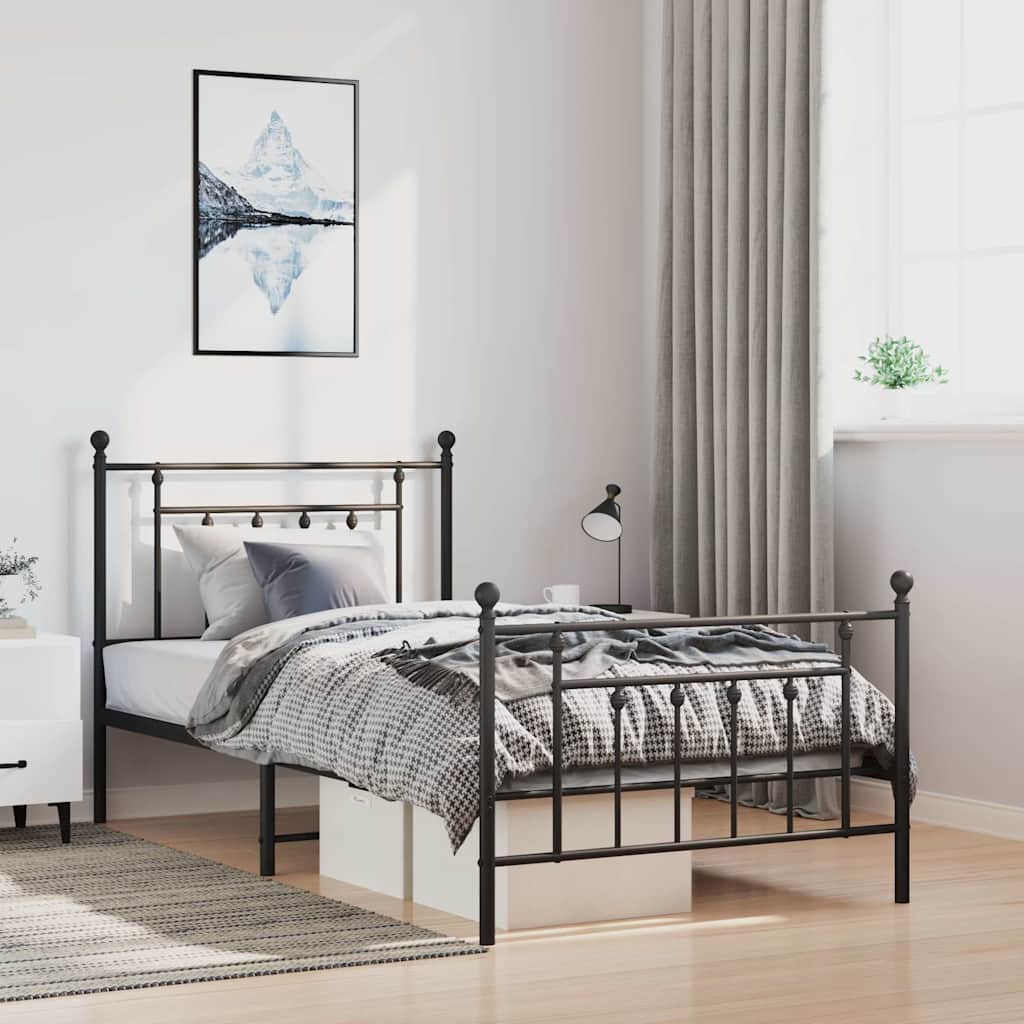 Cadre de lit métal sans matelas avec pied de lit noir 100x190cm - XIOS
