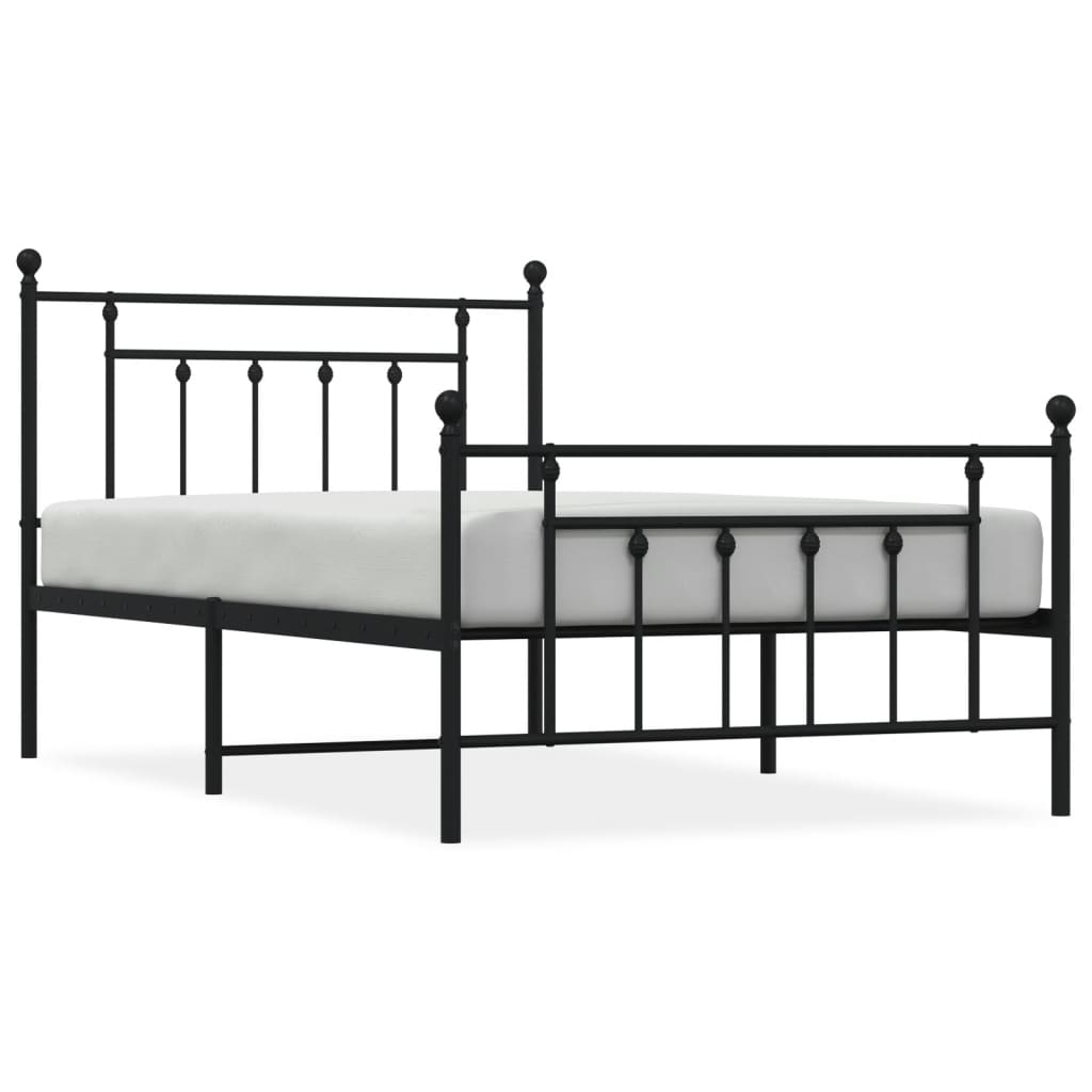 Cadre de lit métal sans matelas avec pied de lit noir 107x203cm - XIOS