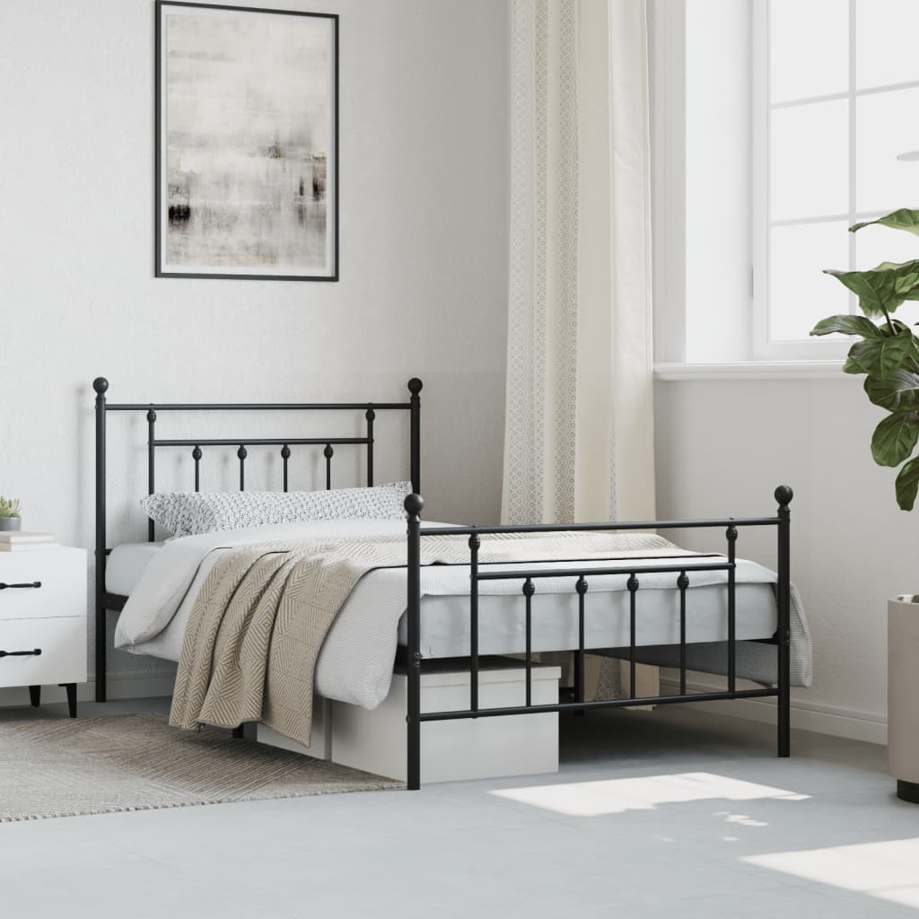 Cadre de lit métal sans matelas avec pied de lit noir 107x203cm - XIOS