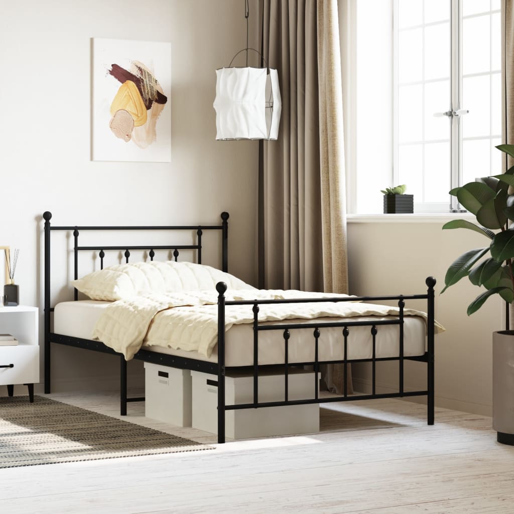 Cadre de lit métal sans matelas avec pied de lit noir 107x203cm - XIOS