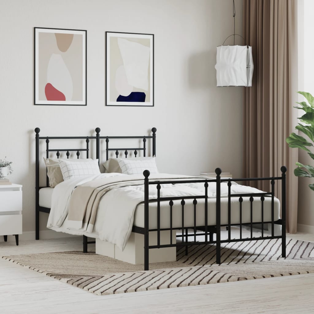 Cadre de lit métal sans matelas avec pied de lit noir 120x190cm - XIOS