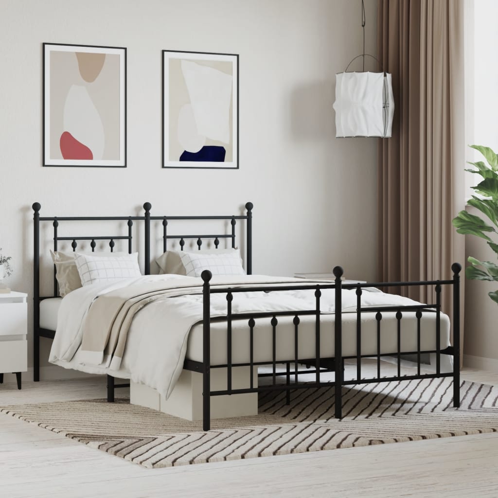 Cadre de lit métal sans matelas avec pied de lit noir 140x190cm - XIOS