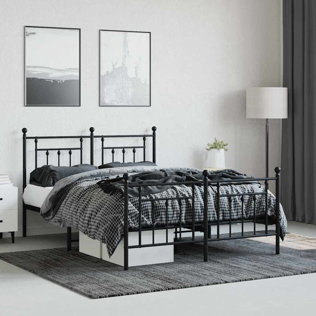 Cadre de lit métal sans matelas avec pied de lit noir 140x200cm - XIOS