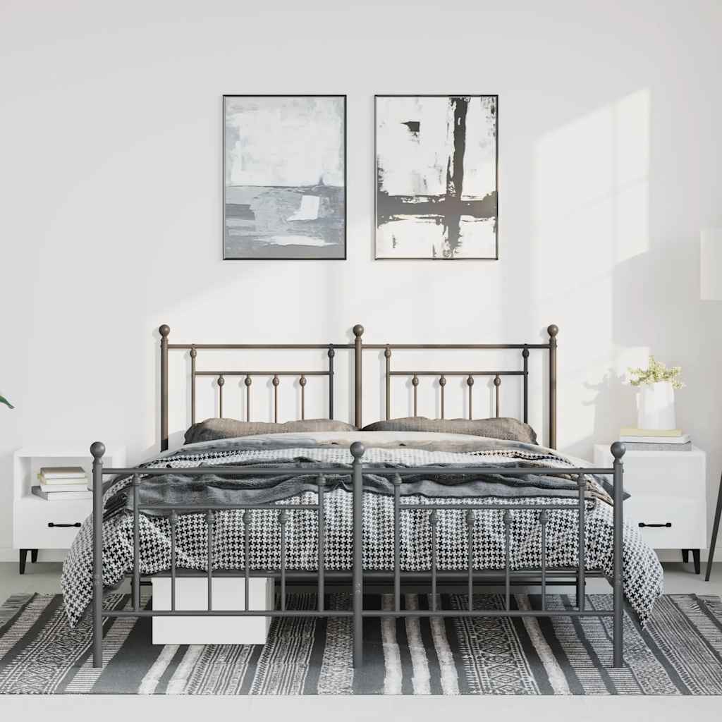 Cadre de lit métal sans matelas avec pied de lit noir 150x200cm - XIOS