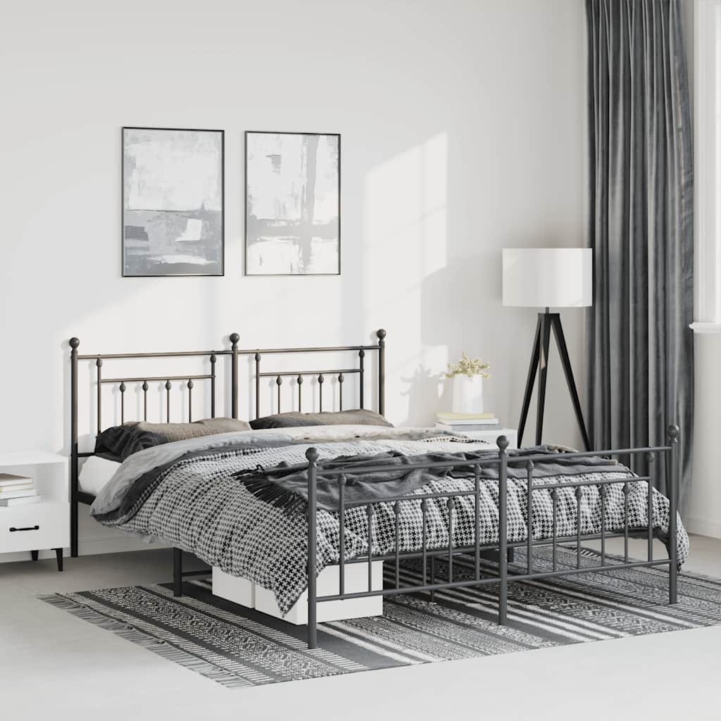 Cadre de lit métal sans matelas avec pied de lit noir 150x200cm - XIOS