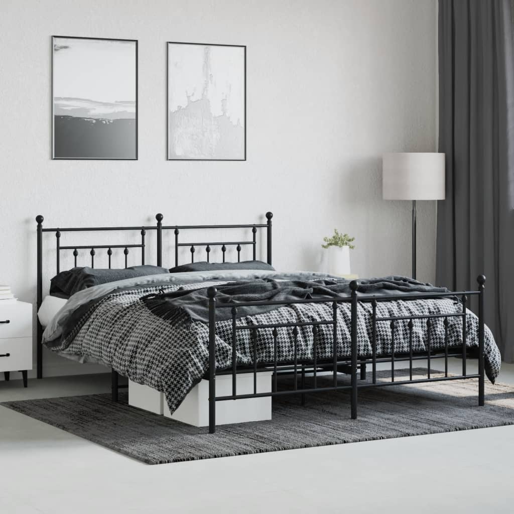 Cadre de lit métal sans matelas avec pied de lit noir 180x200cm - XIOS