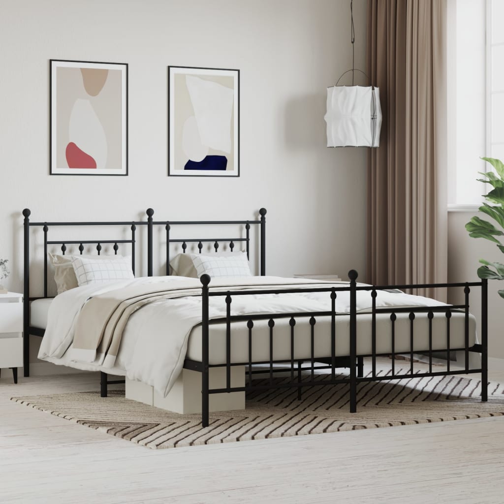 Cadre de lit métal sans matelas avec pied de lit noir 180x200cm - XIOS