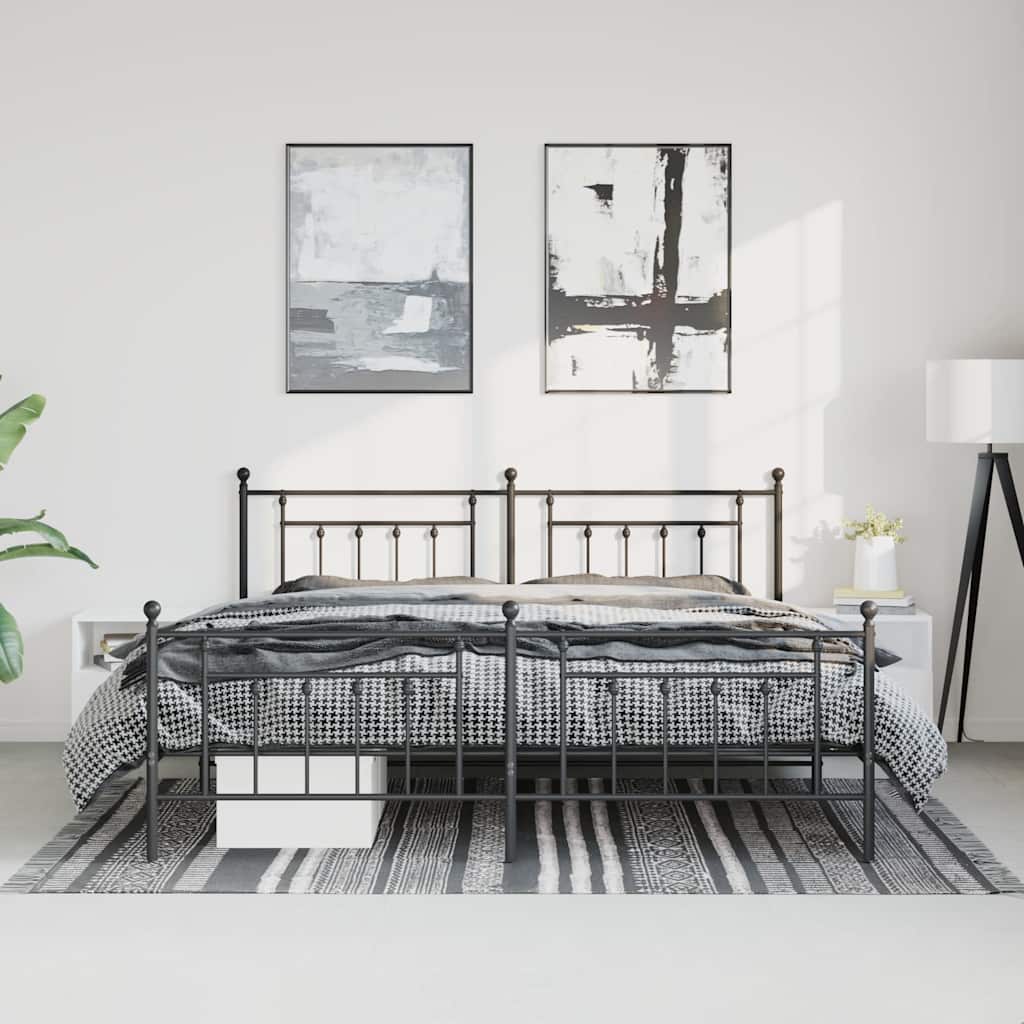 Cadre de lit métal sans matelas avec pied de lit noir 183x213cm - XIOS