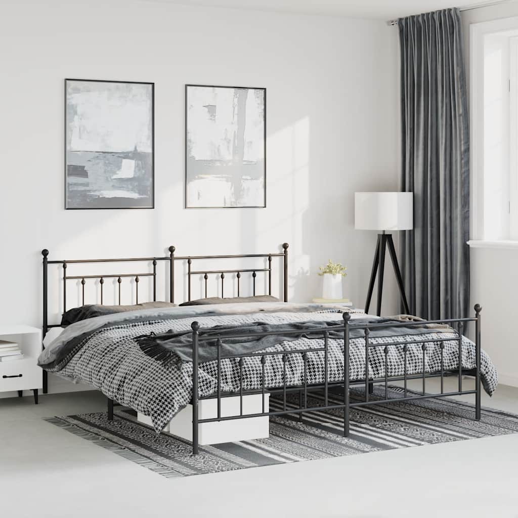 Cadre de lit métal sans matelas avec pied de lit noir 183x213cm - XIOS