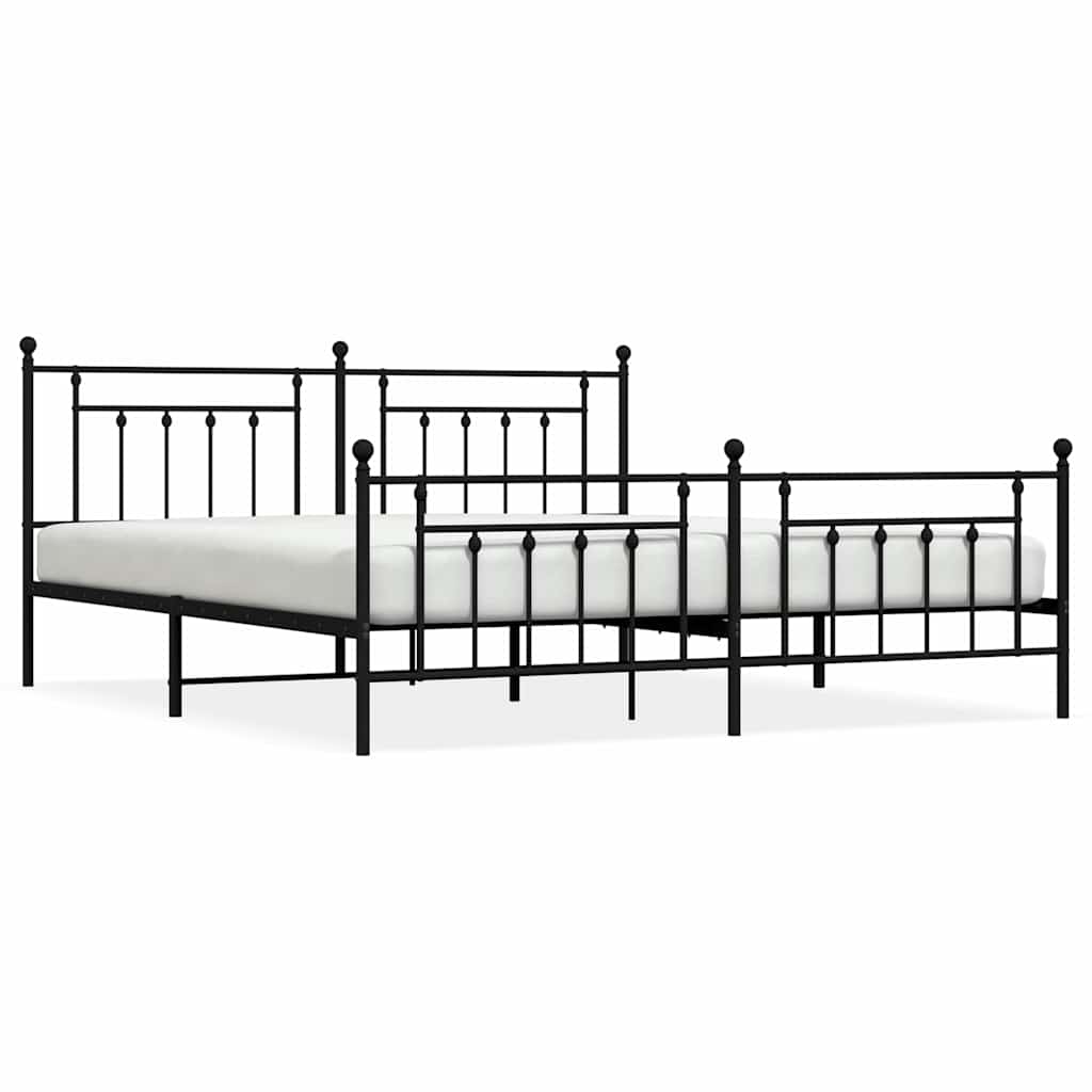 Cadre de lit métal sans matelas avec pied de lit noir 193x203cm - XIOS