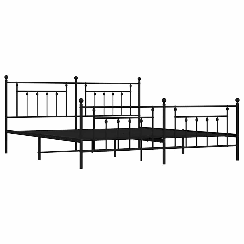 Cadre de lit métal sans matelas avec pied de lit noir 193x203cm - XIOS