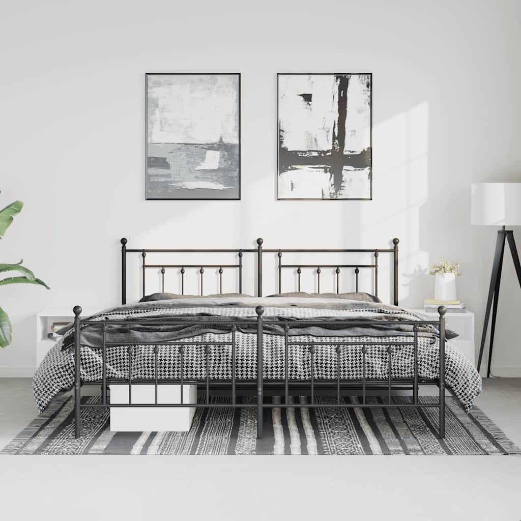 Cadre de lit métal sans matelas avec pied de lit noir 193x203cm - XIOS