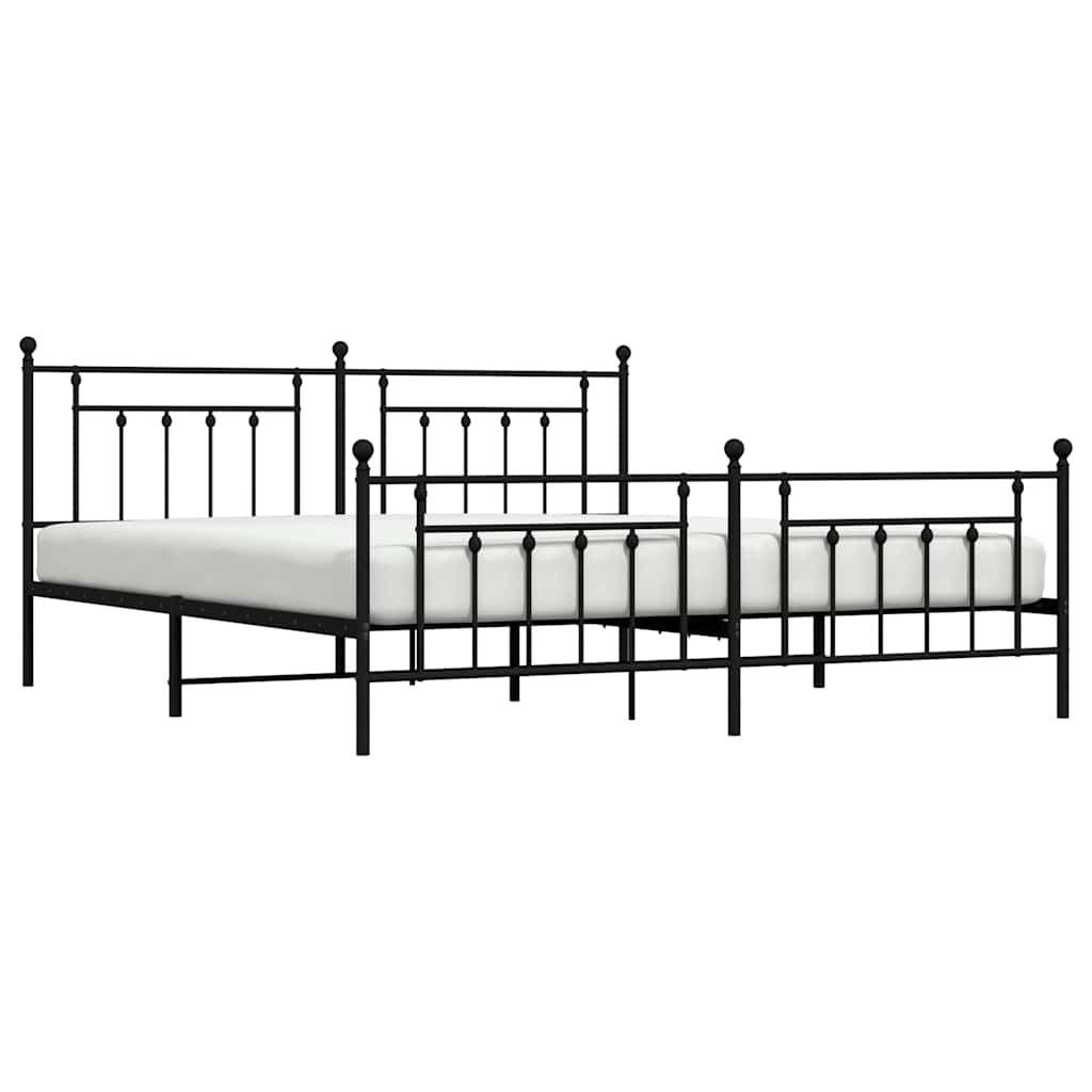 Cadre de lit métal sans matelas avec pied de lit noir 193x203cm - XIOS