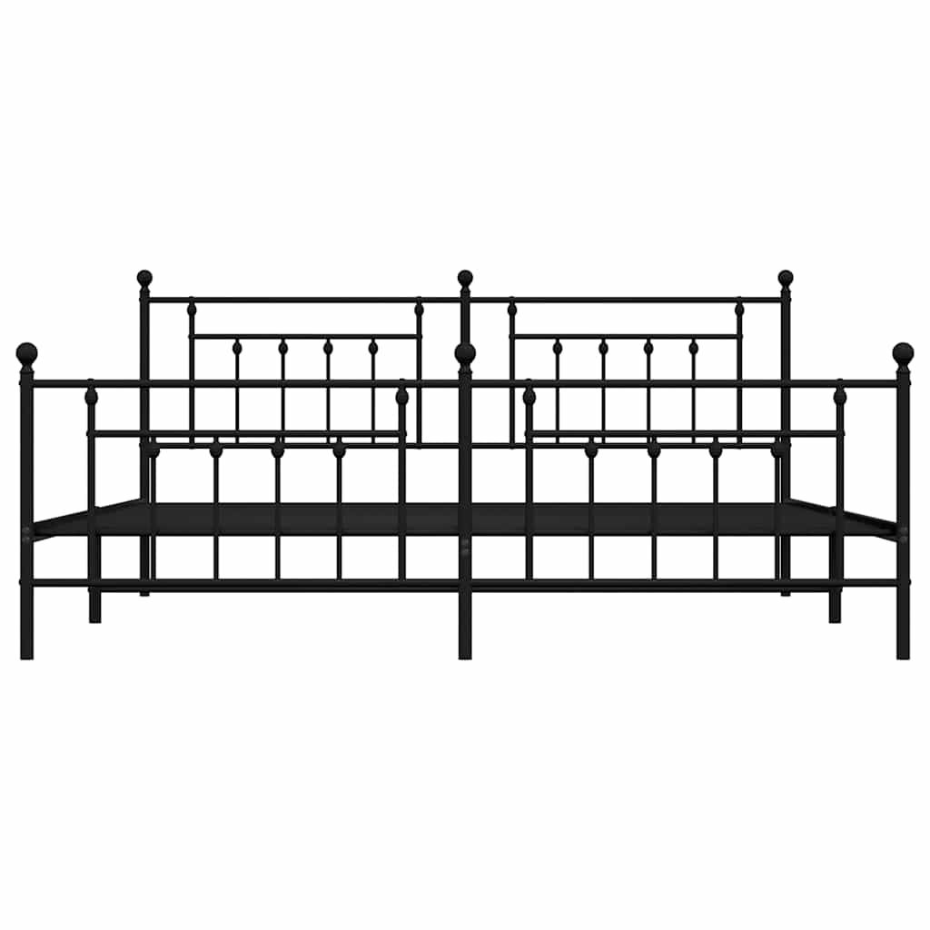Cadre de lit métal sans matelas avec pied de lit noir 193x203cm - XIOS