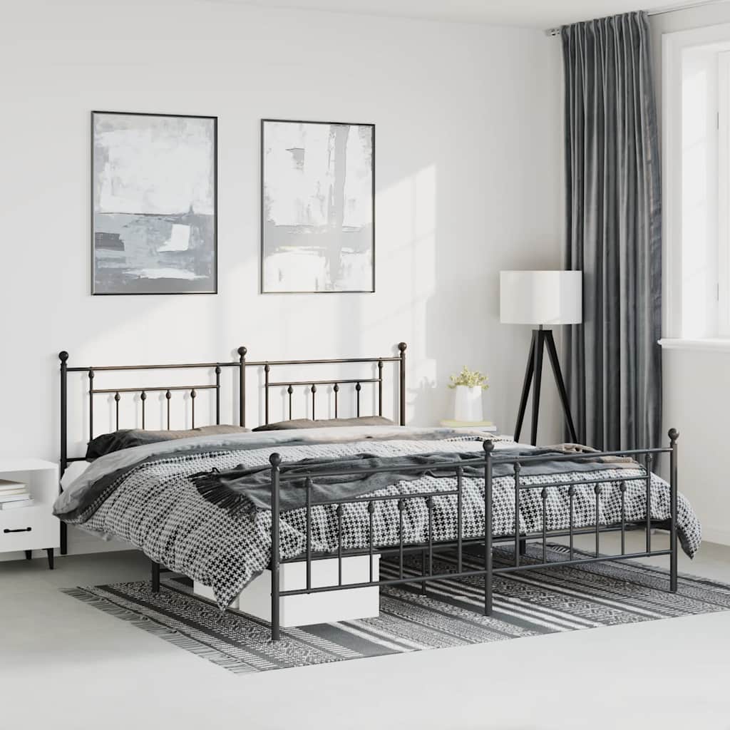 Cadre de lit métal sans matelas avec pied de lit noir 193x203cm - XIOS