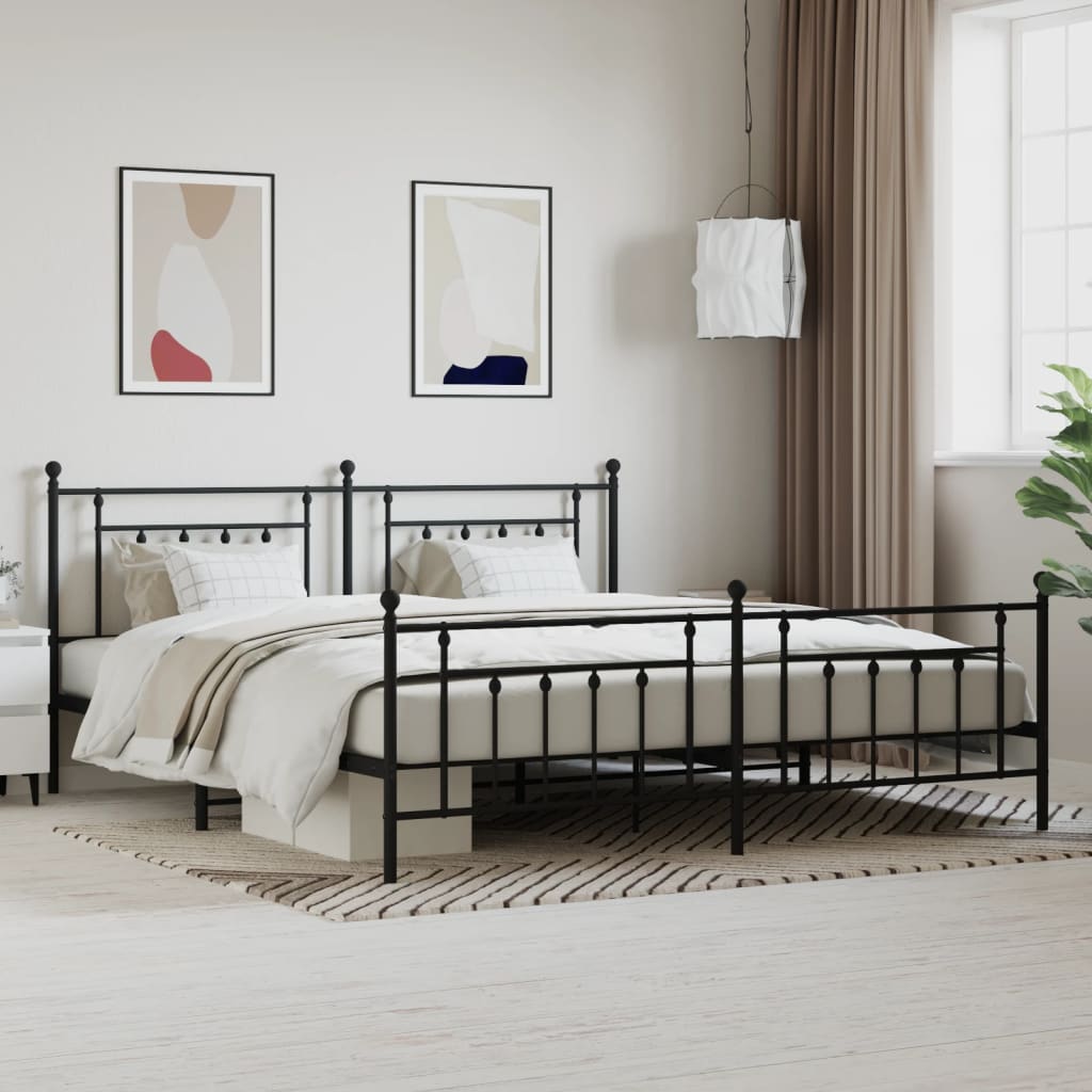 Cadre de lit métal sans matelas avec pied de lit noir 200x200cm - XIOS