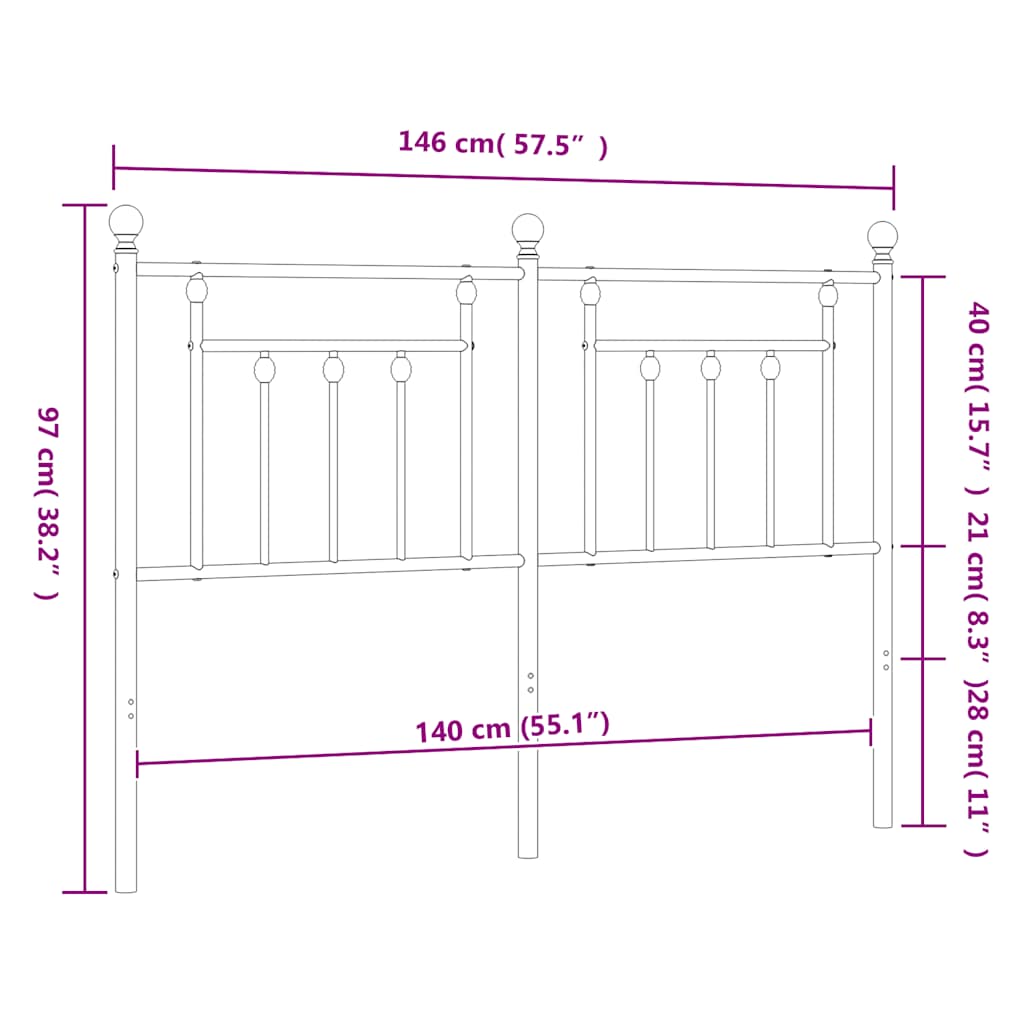 Tête de lit de remplacement métal noir 140 cm - XIOS