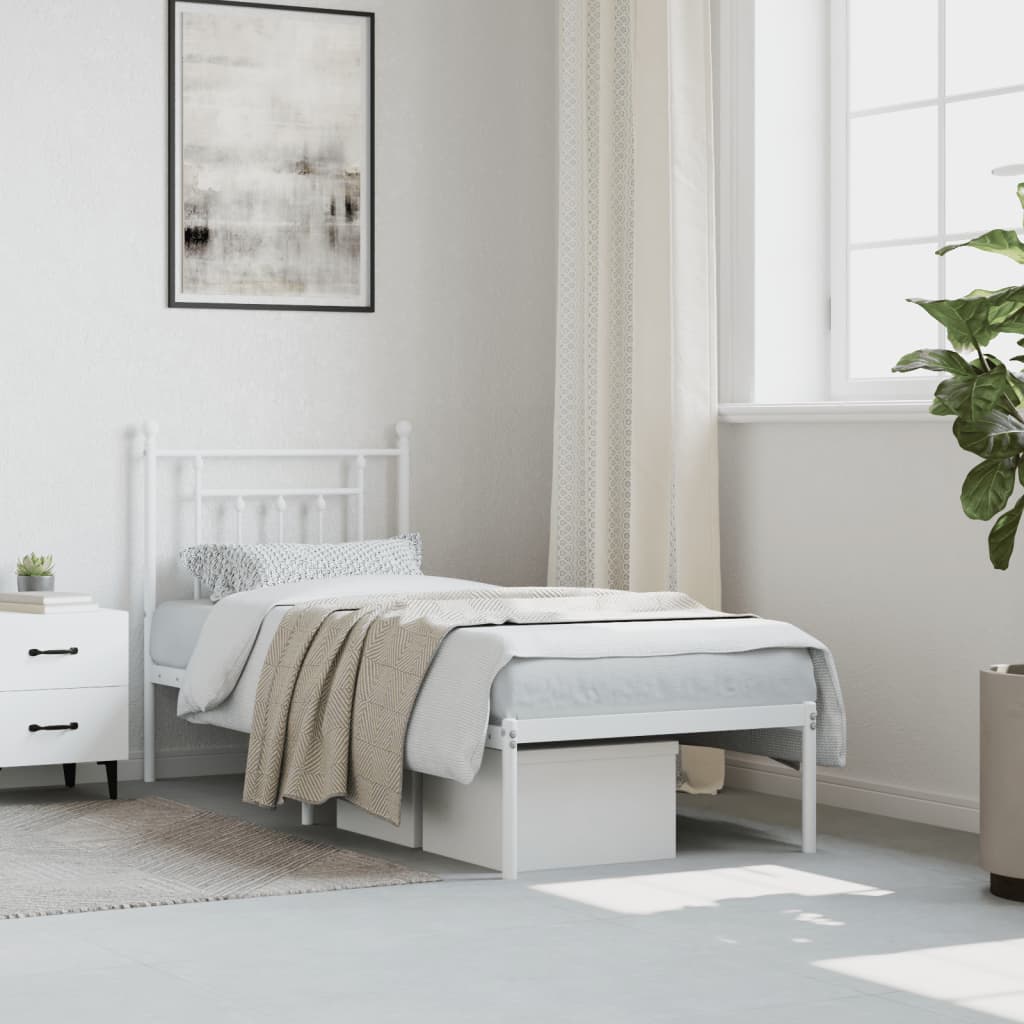 Cadre de lit métal sans matelas avec tête de lit blanc 75x190cm - XIOS
