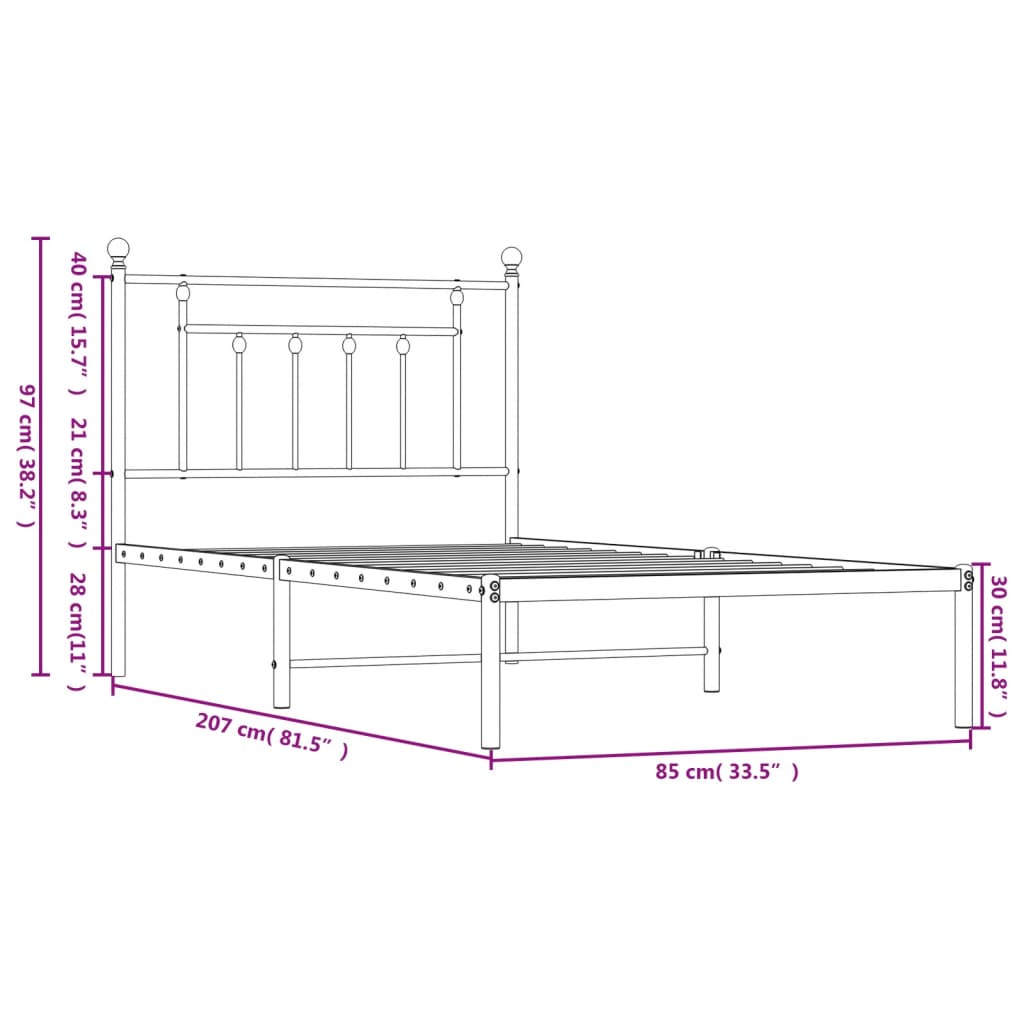 Cadre de lit métal sans matelas avec tête de lit blanc 80x200cm - XIOS