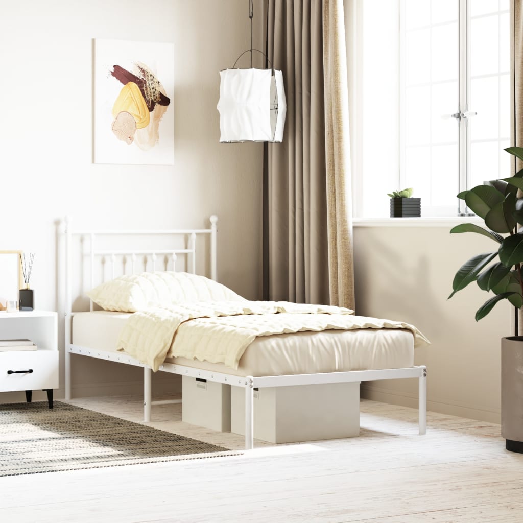 Cadre de lit métal sans matelas avec tête de lit blanc 80x200cm - XIOS
