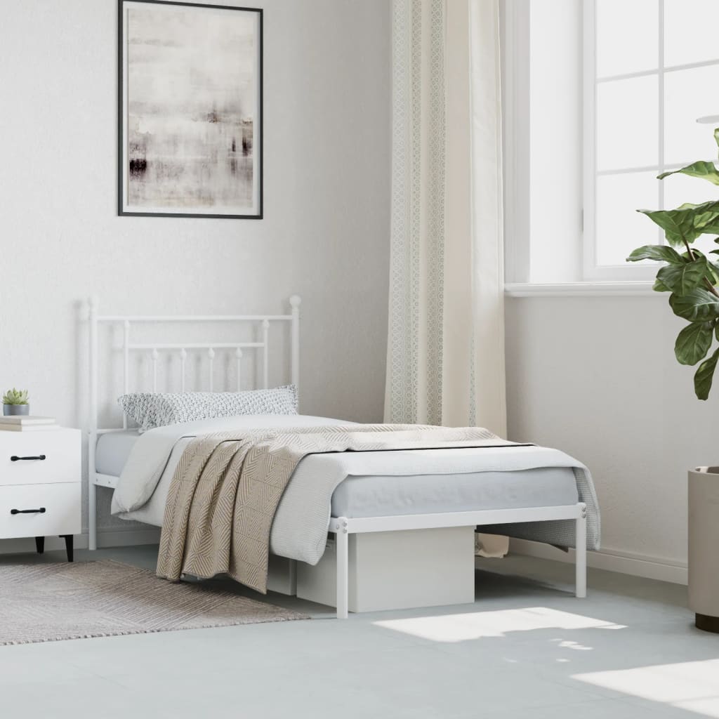 Cadre de lit métal sans matelas avec tête de lit blanc 90x190cm - XIOS