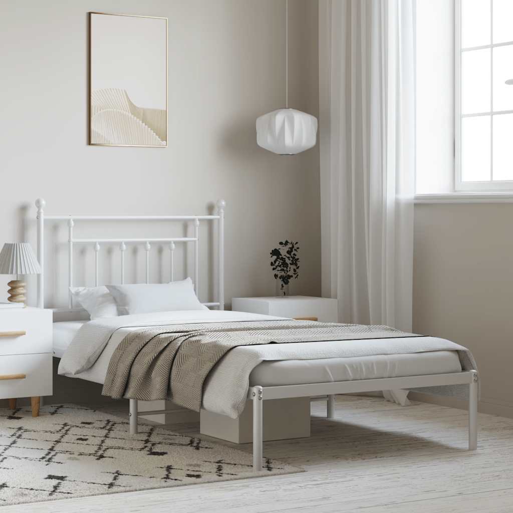 Cadre de lit métal sans matelas et tête de lit blanc 100x190 cm - XIOS