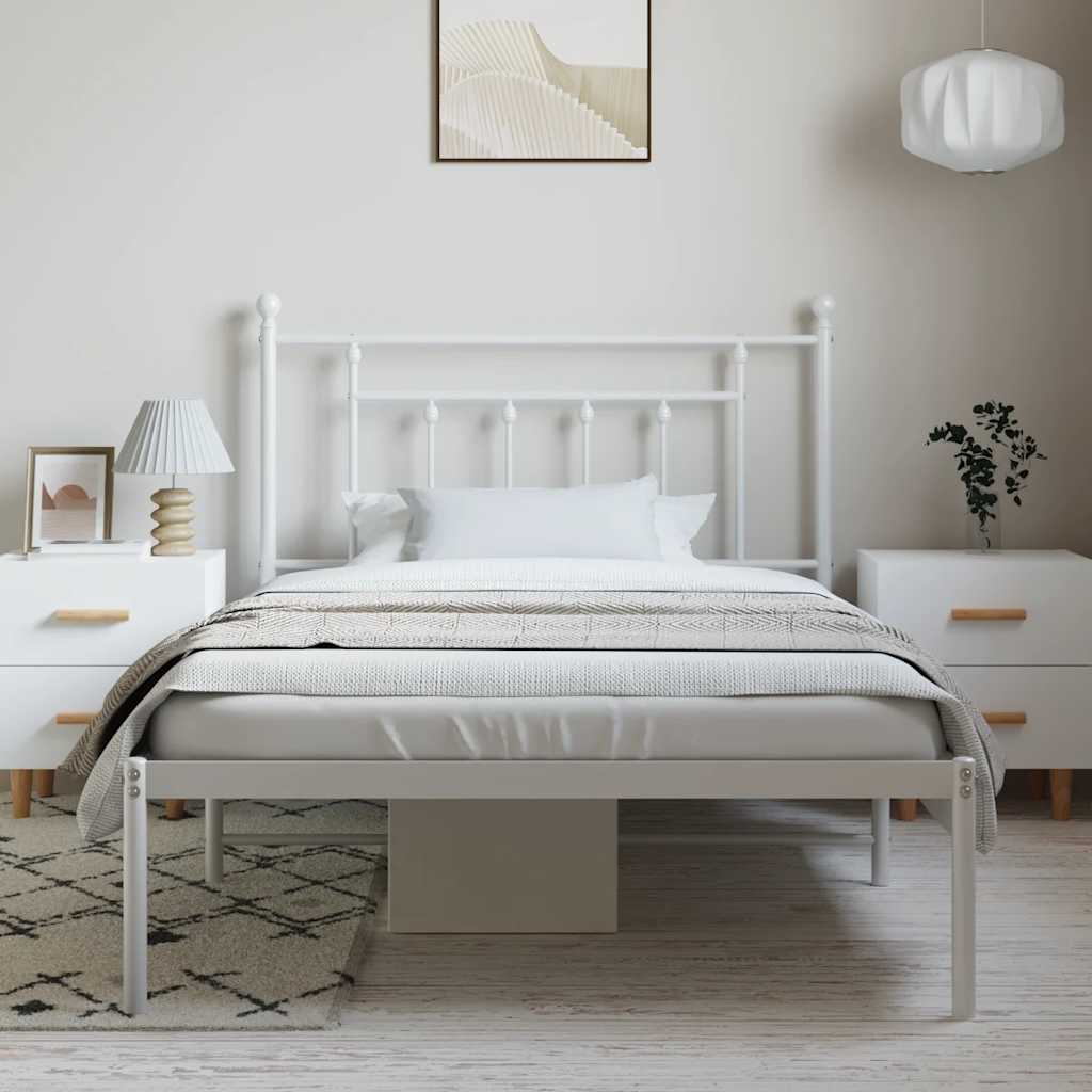 Cadre de lit métal sans matelas et tête de lit blanc 100x200 cm - XIOS