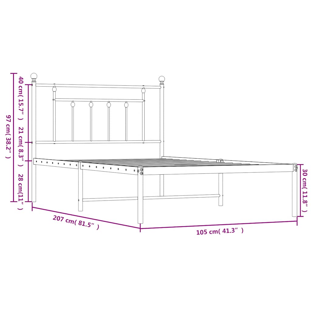 Cadre de lit métal sans matelas et tête de lit blanc 100x200 cm - XIOS