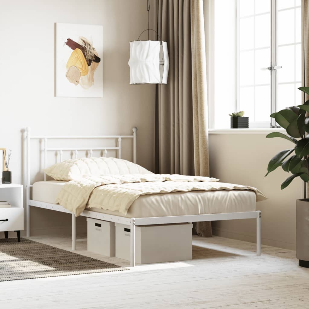 Cadre de lit métal sans matelas et tête de lit blanc 107x203 cm - XIOS