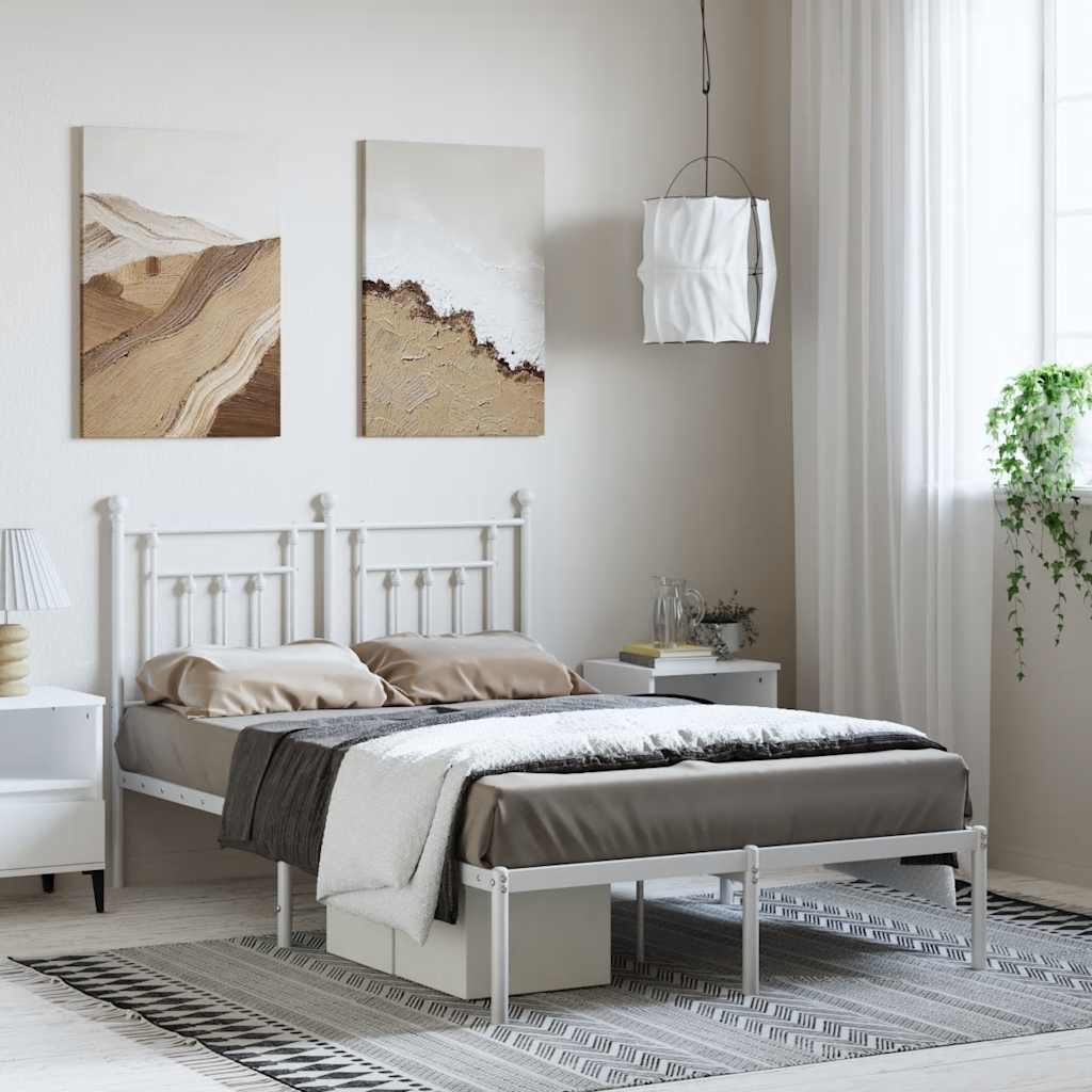 Cadre de lit métal sans matelas et tête de lit blanc 135x190 cm - XIOS