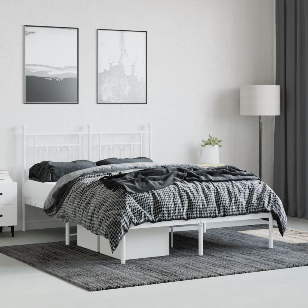 Cadre de lit métal sans matelas et tête de lit blanc 140x190 cm - XIOS