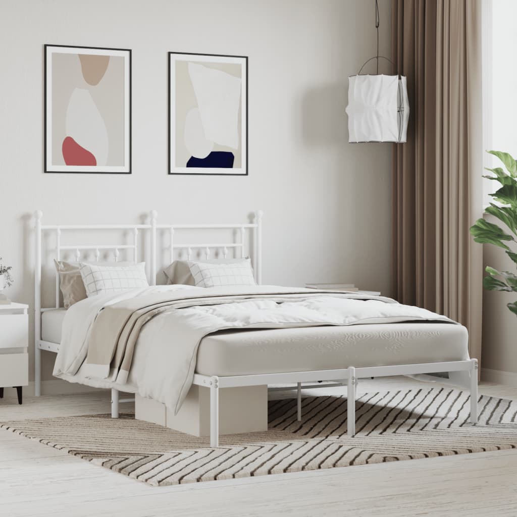 Cadre de lit métal sans matelas et tête de lit blanc 140x200 cm - XIOS