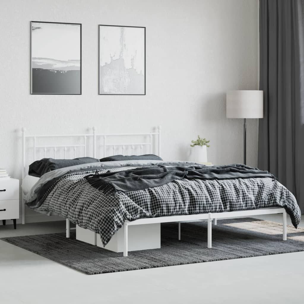 Cadre de lit métal sans matelas et tête de lit blanc 180x200 cm - XIOS