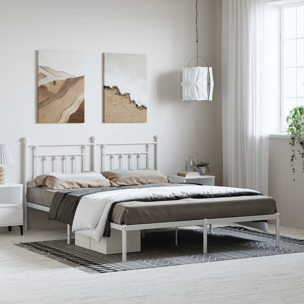 Cadre de lit métal sans matelas et tête de lit blanc 183x213 cm - XIOS