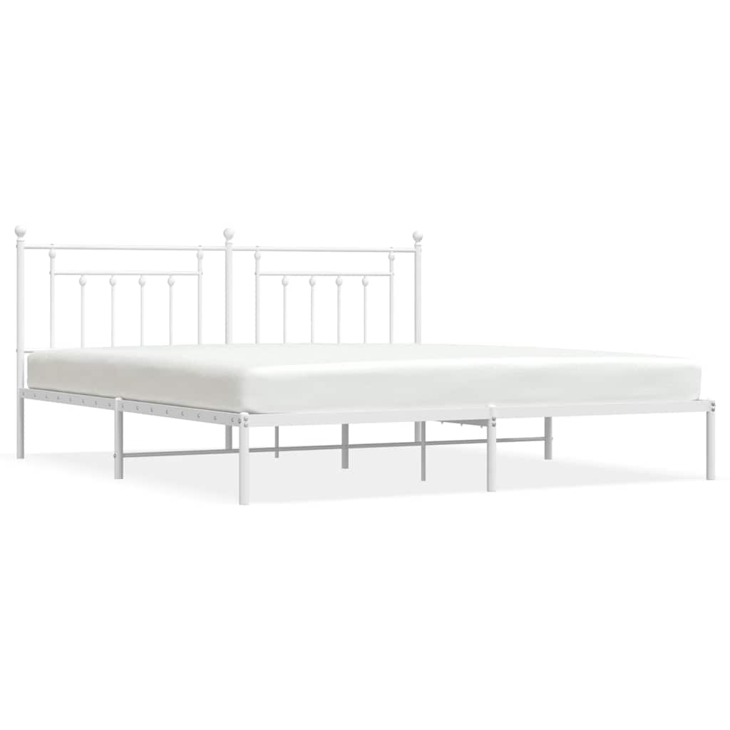 Cadre de lit métal sans matelas et tête de lit blanc 193x203 cm - XIOS