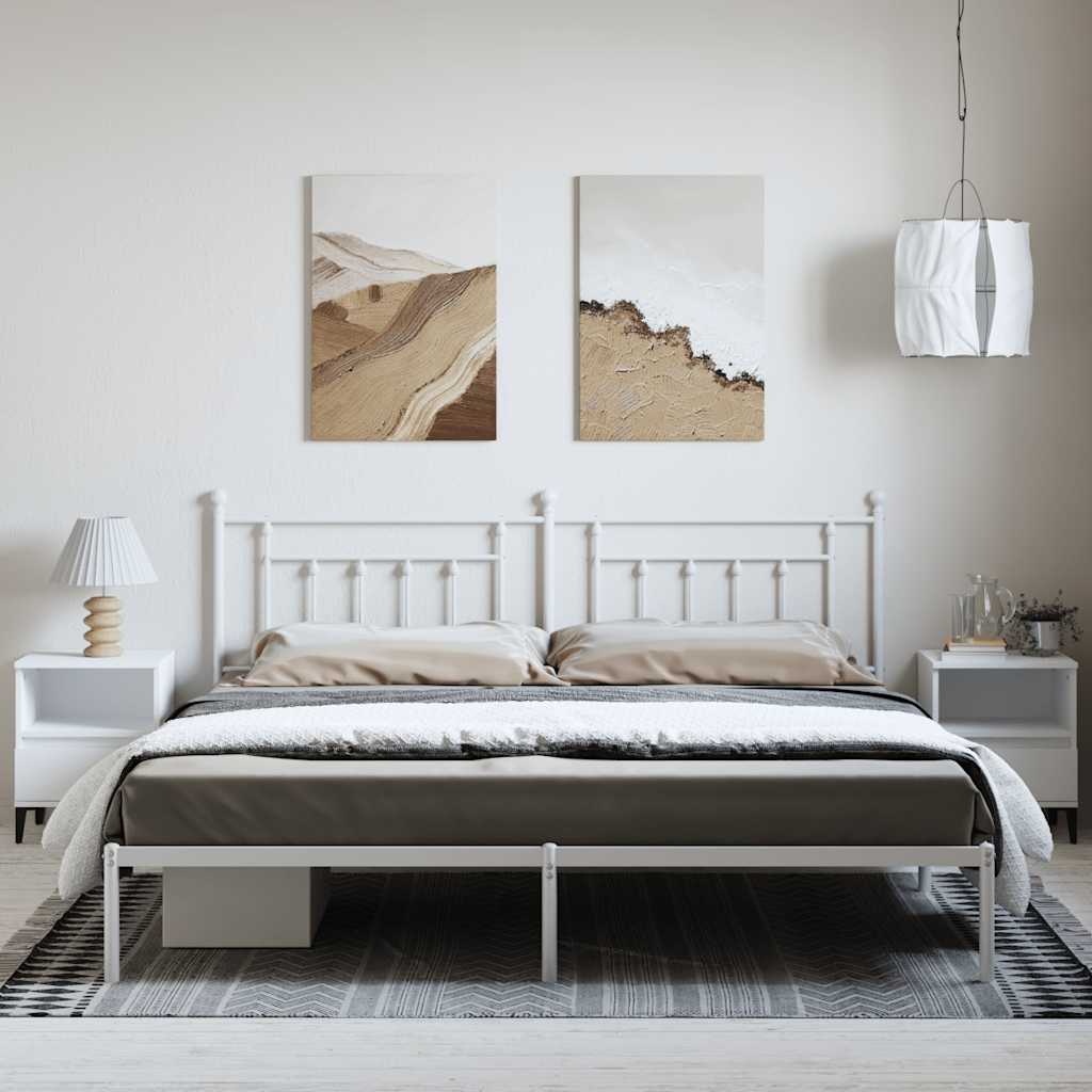 Cadre de lit métal sans matelas et tête de lit blanc 193x203 cm - XIOS