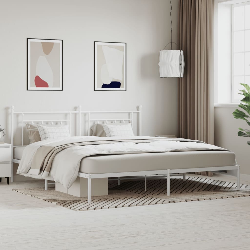 Cadre de lit métal sans matelas et tête de lit blanc 200x200 cm - XIOS
