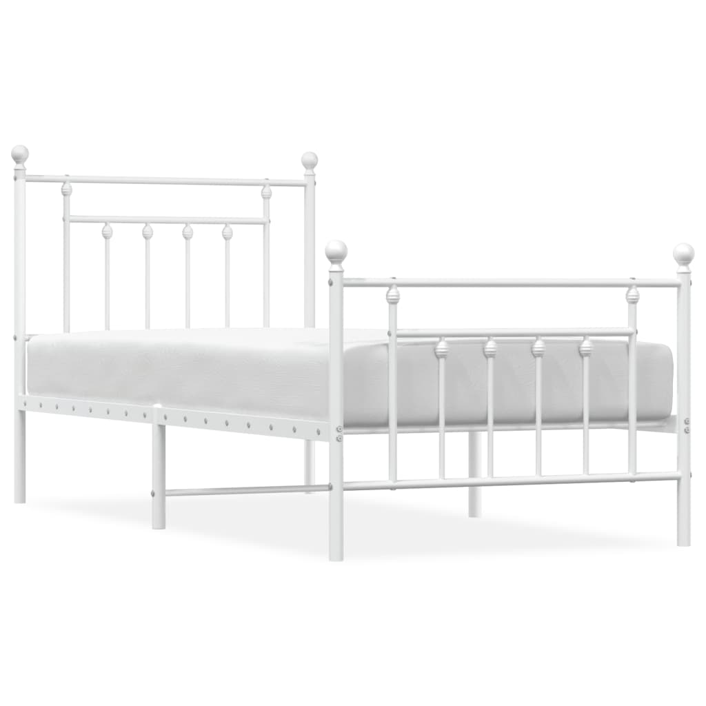 Cadre de lit métal sans matelas avec pied de lit blanc 90x190cm - XIOS