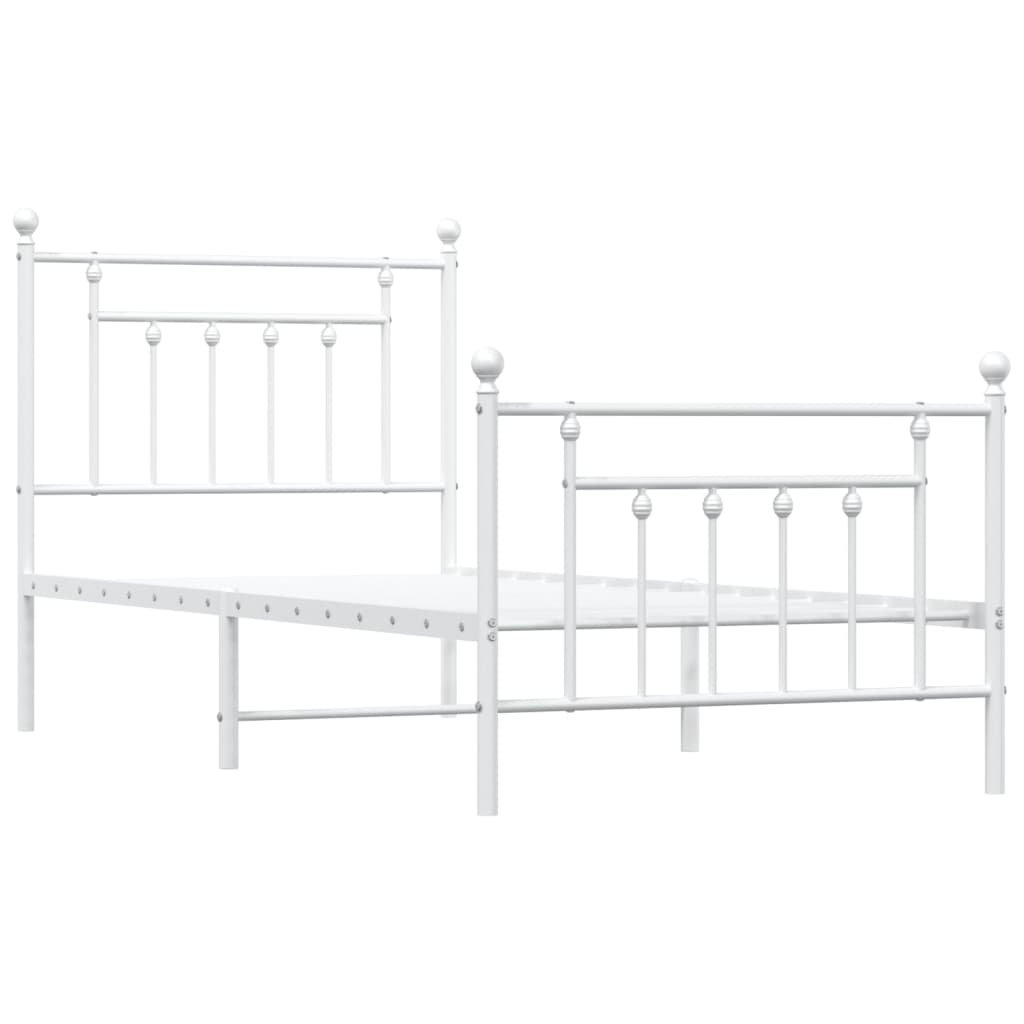 Cadre de lit métal sans matelas avec pied de lit blanc 90x190cm - XIOS