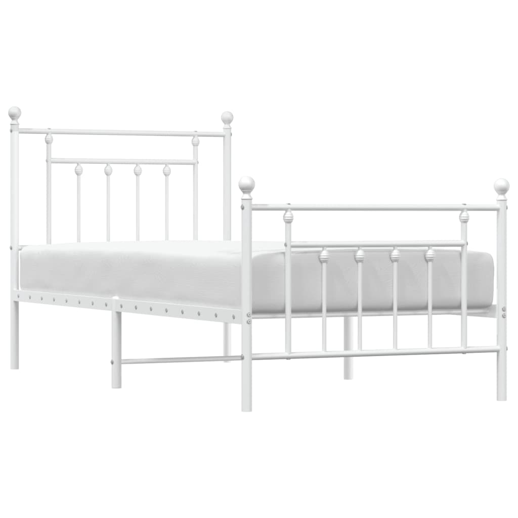 Cadre de lit métal sans matelas avec pied de lit blanc 90x190cm - XIOS